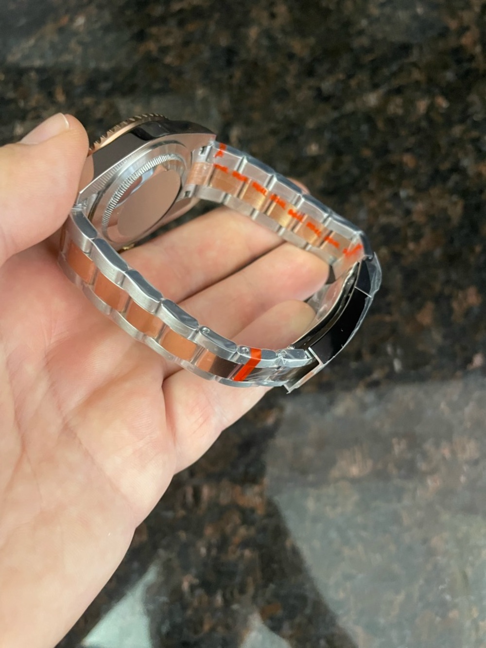 Men's Two-Tone Rose Gold and Silver GMT Watch - Black Dial - Picture 4 of 5
